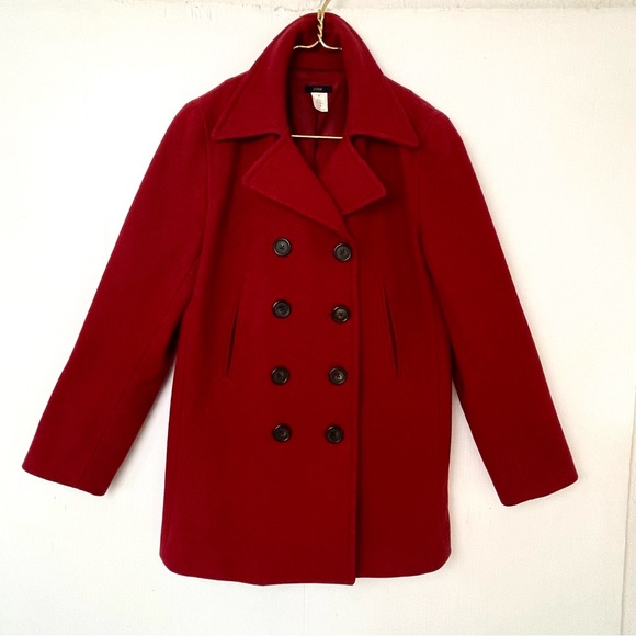 J. Crew Jackets & Blazers - J. Crew Holiday Red Wool Peacoat Double-Breasted Coat Medium